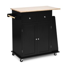 Costway Rubber Wood Countertop Rolling Kitchen Island Cart NEW