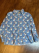 The Quacker Factory Women’s Snowman Button Up Denim Shirt Small Winter Cotton