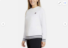 Fila WOMEN'S Heritage French Terry Crew Neck Sweatshirt WHITE S NWD