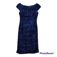 Lauren Ralph Lauren Evening Women's Ruched Bodycon Dress Navy Sequin size 8