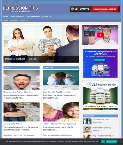 Depression Tips Website Business For Sale: Ready-to-Launch Free Installation
