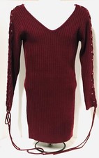 Fashion Nova I Mean It Burgundy Sweater Knit Dress Long Sleeves With Ties