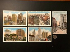 Old Vintage "DETROIT Cityscape & City Lines " (5) Postcards,Made in USA