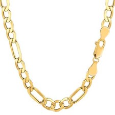 14k Yellow Real Gold Filled Solid Figaro Chain Necklace, 6.0 mm, 18"