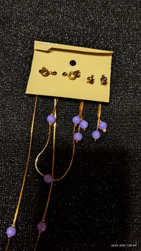NEU VTG 3-teiliges lila/gold Schmuckset Armband/Halskette/Ohrringe KOSTENLOSER VERSAND - Bild 7 von 7