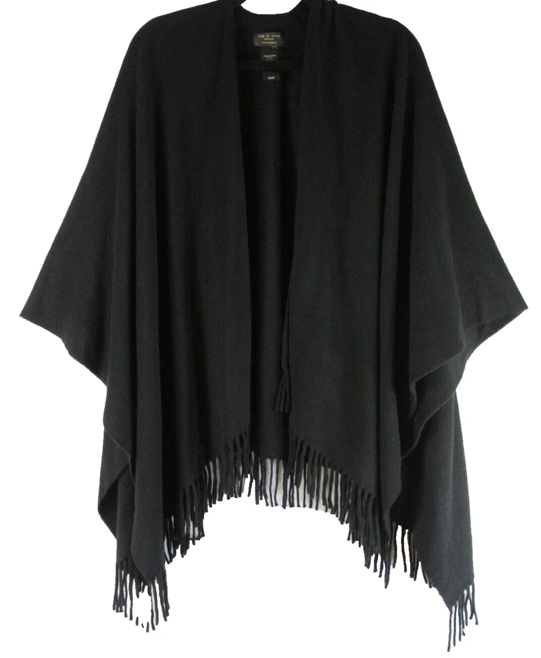 NEW Rag Bone Cashmere Fringe Poncho in Black #S7115 - Image 4 of 4