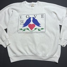 Vintage 1988 USPS Love Birds Postage Print Sweatshirt Made USA XL Flawed- STAINS
