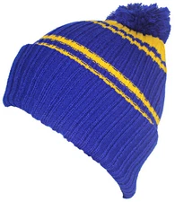 Best Winter Hats Quality Striped Beanie With Solid Cuff & Matching Pom