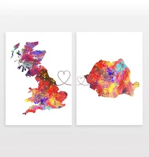 Britain & Romania - Set of 2 - Watercolour Travel Print