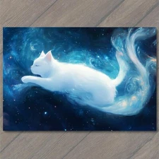 Art Print Cat in Outer Space Sky Stars Fun Cute Unusual Pretty Strange Cats