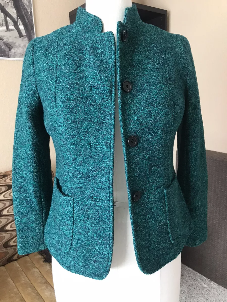 Talbots NWT Womens Button Down Green Blazer Jacket 2 Pockets Sz 6P Viscose Wool