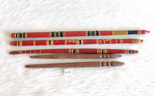 Antique Primitive Handmade Lacquered Hand Fan Wooden Stick Collectible 5Pc WN181