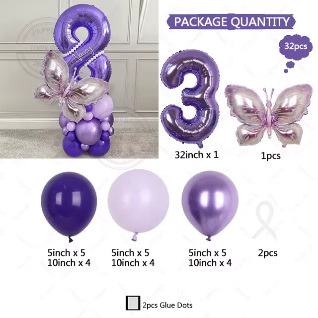 32 piezas globos mariposa gradual rosa púrpura para niñas decoración de fiesta de cumpleaños Foto 4 de 4