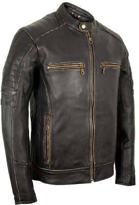 Herren Motorrad Lederjacke mit Protektoren im Used Look aus echtem Rindsleder