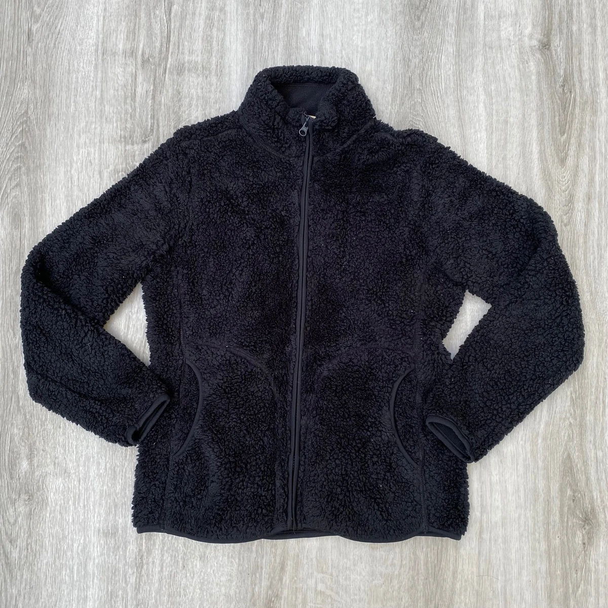 Natural Reflections womens small long sleeve full zip fleece jacket solid black