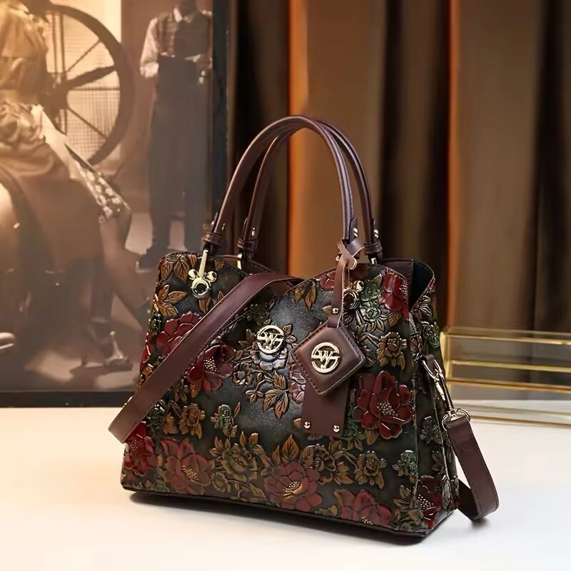 バッグ archive leather hand bag flower design Hibiscus Hand-painted Leather Crossbody Bag FINAL SALE (No
