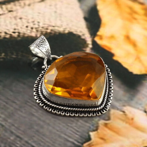 Great Citrine Topaz Gemstone 925 Sterling Silver Handmade Pendant S-40 - Picture 3 of 5