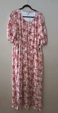 Nine West Pink Floral Camo Puff Sleeve Chiffon Maxi Dress Womans Plus Size 4X