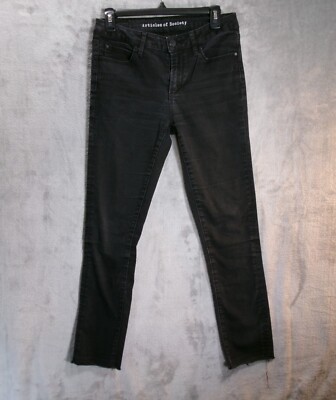 Articles of Society Women's Black Carly Skinny Crop Jeans Sz 27 Raw Hem Stretch