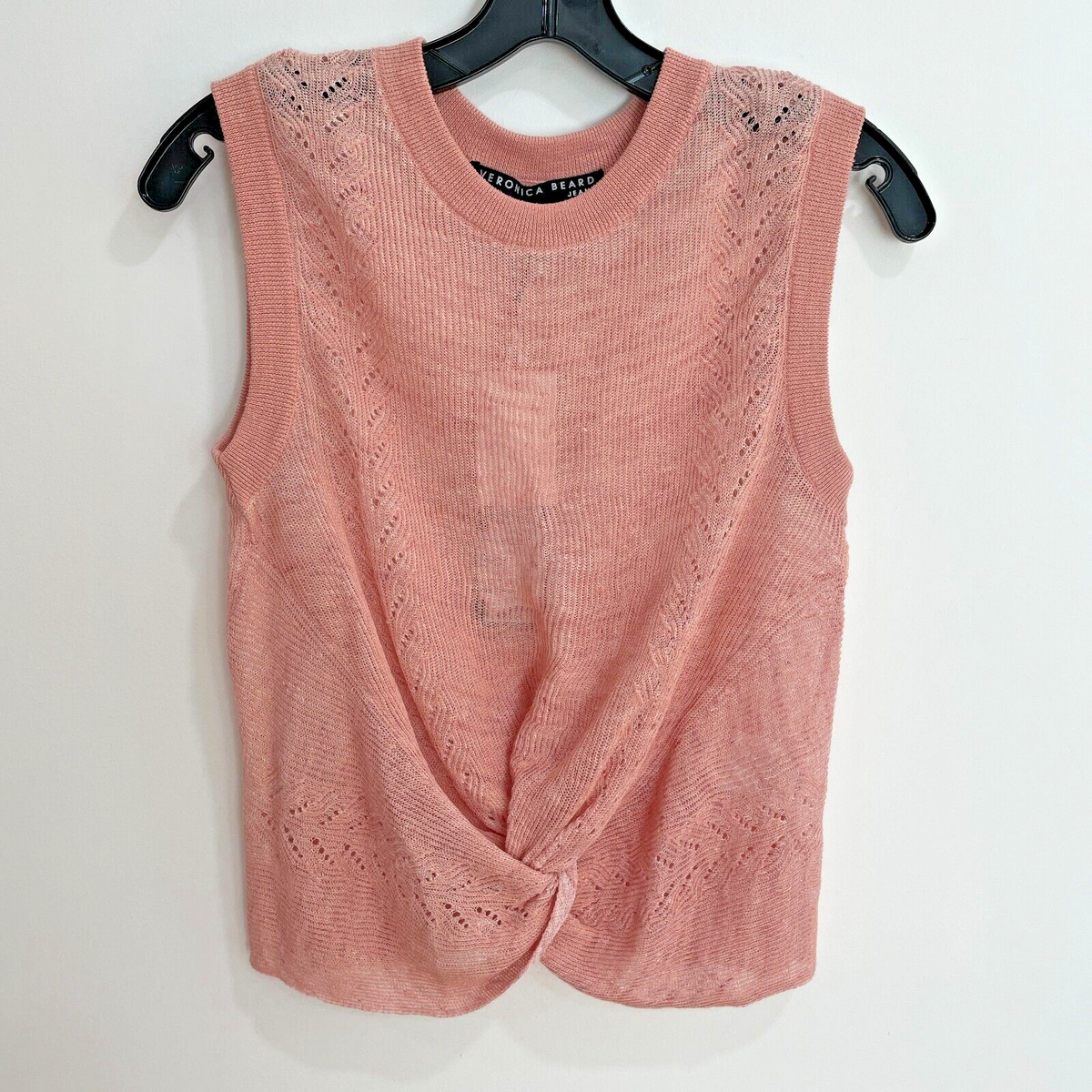 Veronica Beard Kellen Knotted Sweater Pink Semi Sheer Layer Muscle