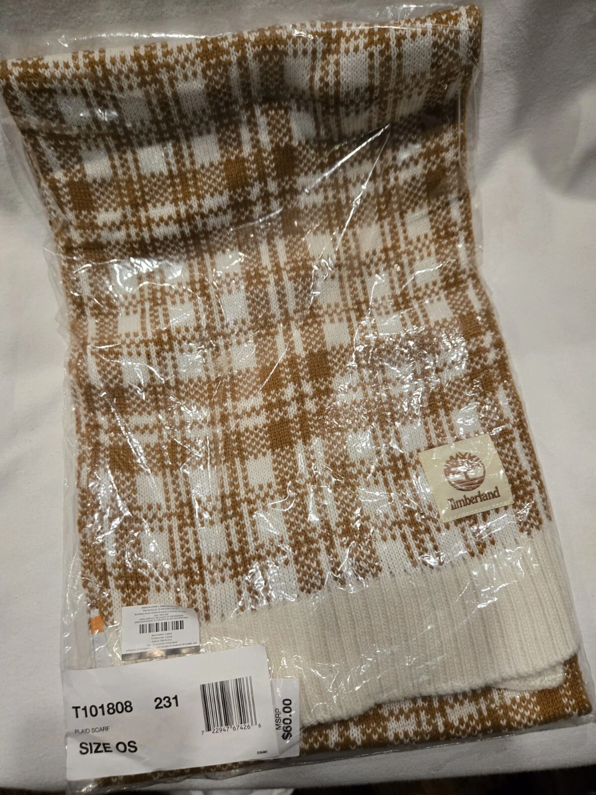 Timberland Chunky Knit Birdseye Scarf Plaid Checkered Cabincore Outdoors NWT