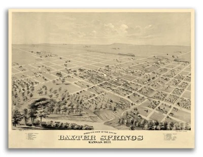 Baxter Springs Kansas 1871 Historic Panoramic Town Map - 18x24