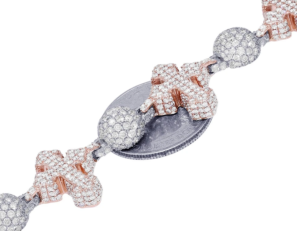 Cross and Real Diamond Beads 15.8CT Bracelet 10k Yellow/White Gold 8.25" - Image 2 of 4