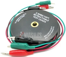 3 WIRE 10' RETRACTABLE TEST LEADS 18 GAUGE Alligator Clips in Reel 
