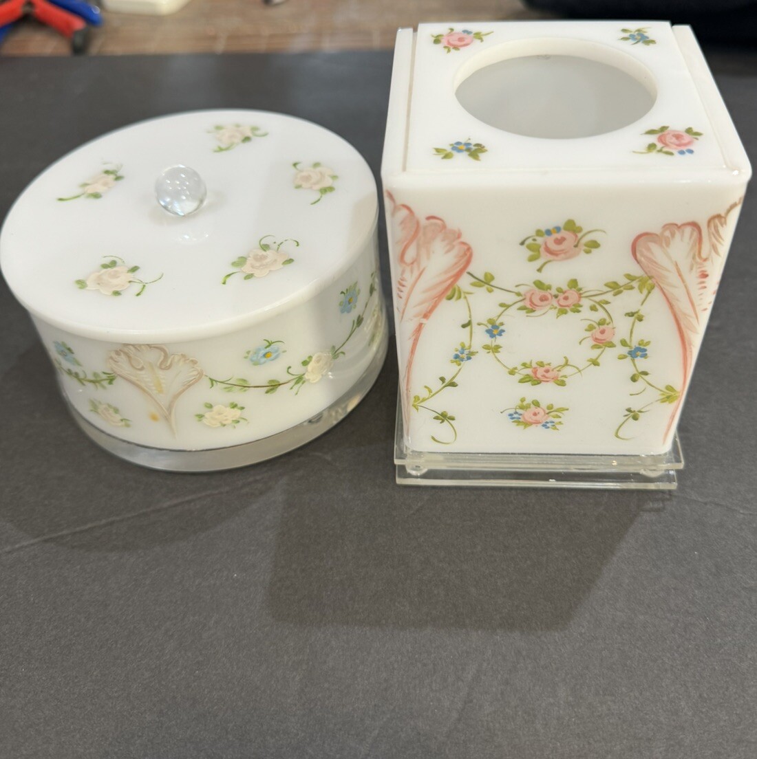 Vtg Plastic/ Lucite Cotton Balls And Powder Container