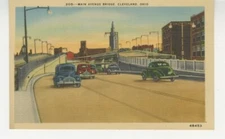 OH Postcard View Of Main Avenue Bridge & Cars - Cleveland c1940 vtg Linen A18
