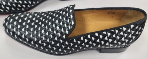 John Fluevog Mens size 8 new Black & White Woven Leather Tuxedo Slipper LOOK! - Picture 6 of 13