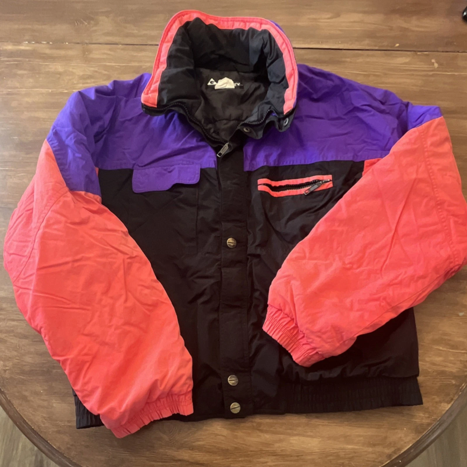 Gerry Colorblock Ski Jacket Black Purple Red 80s Pockets Unisex Winter VTG
