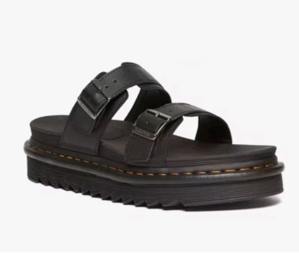 APL Taglia L11 M10 Sandali Dr Martens Myles neri Brando in pelle con fibbia plateau