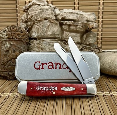 Case XX USA Smooth Dark Red Bone GRANDPA Trapper 10433 Pocket