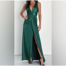 Formal Satin Gown Sleeveless Pleated Maxi Dress Emerald Green Size XS - LULUS
