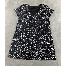 Lulus Womens Black White Polka Dot V-Neck Short Sleeve Shift Mini Dress Small