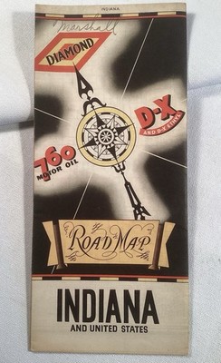 Original Mid-Continent Petroleum Oil Diamond 760 road map INDIANA Vintage
