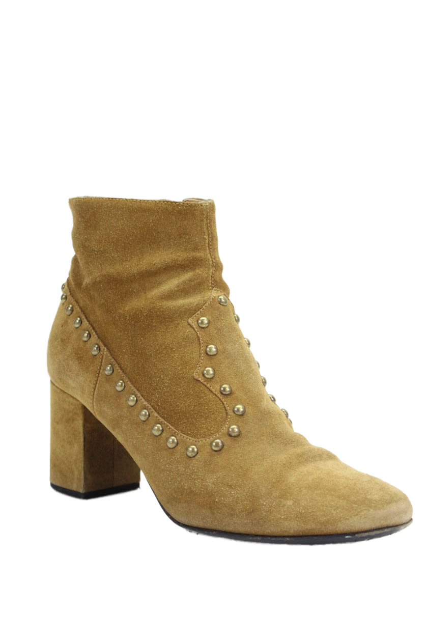 Stivaletti donna Saint Laurent scamosciati con borchie e zip marroni taglia 38 8