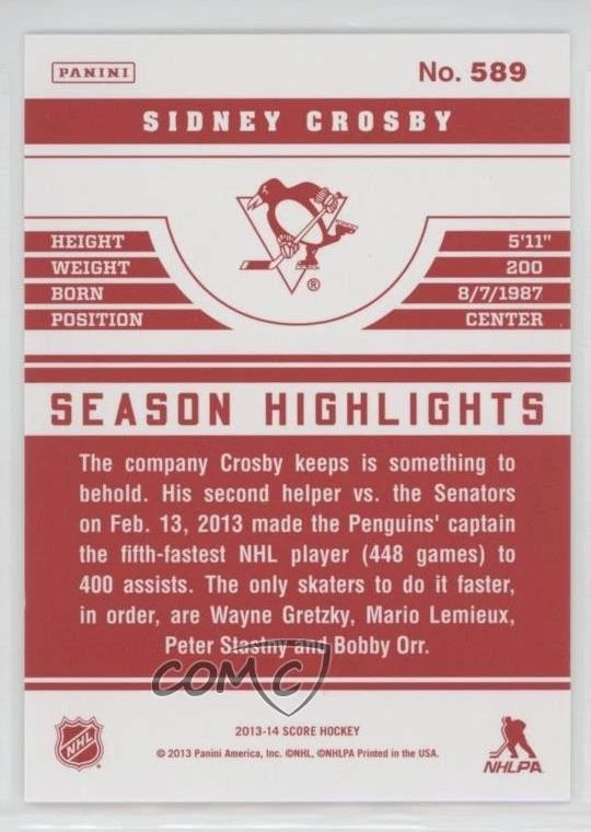 2013-14 Score Season Highlights Red Back Sidney Crosby #589 - Image 2 of 2