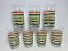 Vintage Fiesta Striped Juice Glasses Set Of 7 FINE LINE Anchor Hocking 7 oz