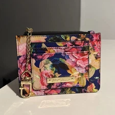 Betsey Johnson Wallet Floral Gold Hardware Heart Clip Coin & Card Holder zipper 