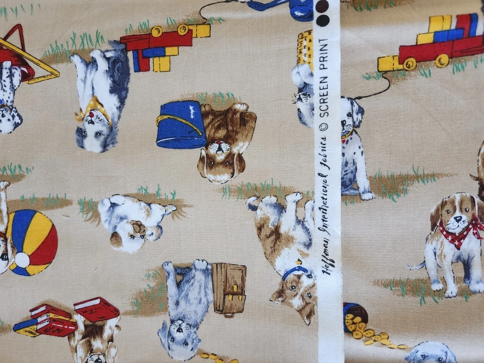 Puppies Dogs Cotton Fabric 1 Yard VINTAGE Dalmation Terrier Hoffman Fabrics - Image 4 of 4