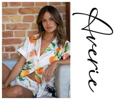 Averie Paloma Short Two-Piece Set Satin Fruit Print Oranges Grapefruit M