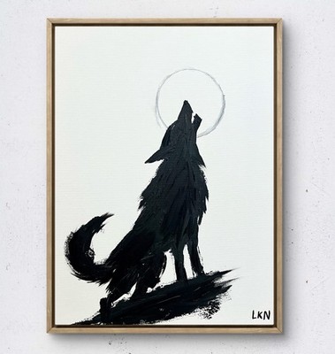 Laeknapes Abstract Art 12X16 Canvas Decor Monochromatic Expressionist Wolf Howl