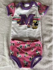 Vintage Disney Baby Minnie Mouse "M" Outfit Set Newborn T-Shirt  Shorts