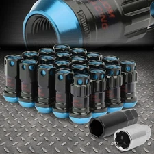 CLOSED END SKY BLUE ALUMINUM SPLINE WHEEL LUG+ LOCK NUTS+KEYS M12X1.25 22MMx45MM