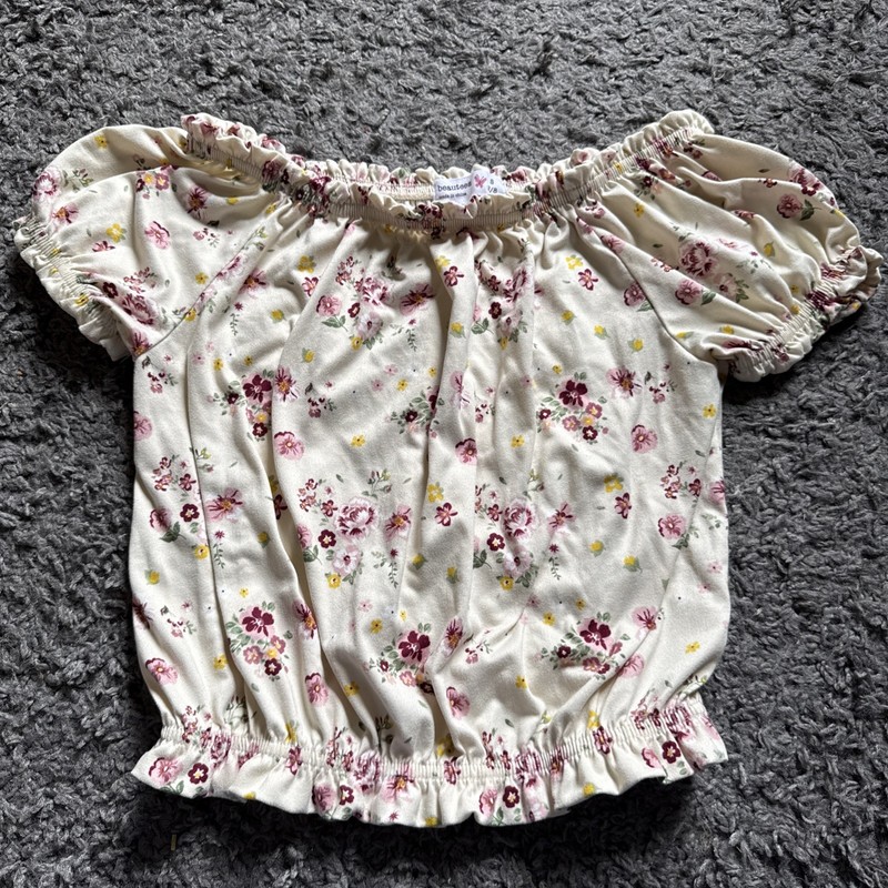 Beautees girls 7/8 Yellow Floral Blouse Top - EUC!