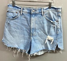 Abercrombie Fitch The 4" Mom Short Women 31/12 Blue Denim High Rise Distressed