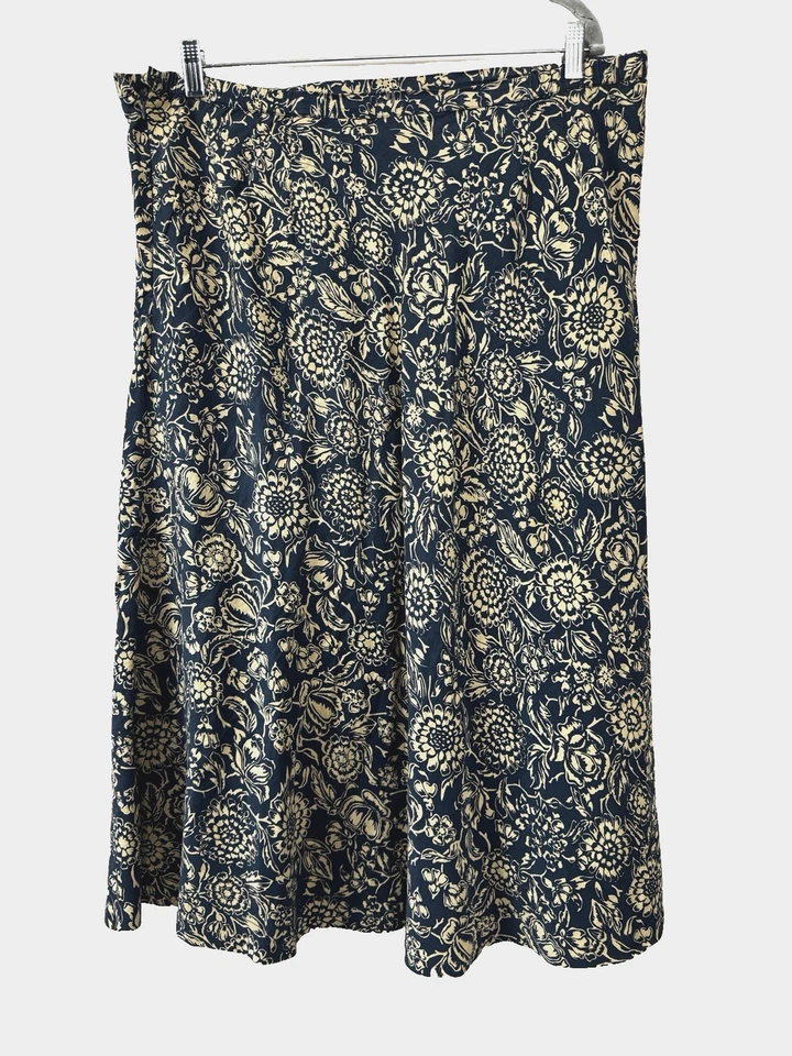Kate Hill Dusty Blue Floral Maxi Skirt 14 Silk Linen Coastal Preppy Cottagecore — 第 2/4 张图片