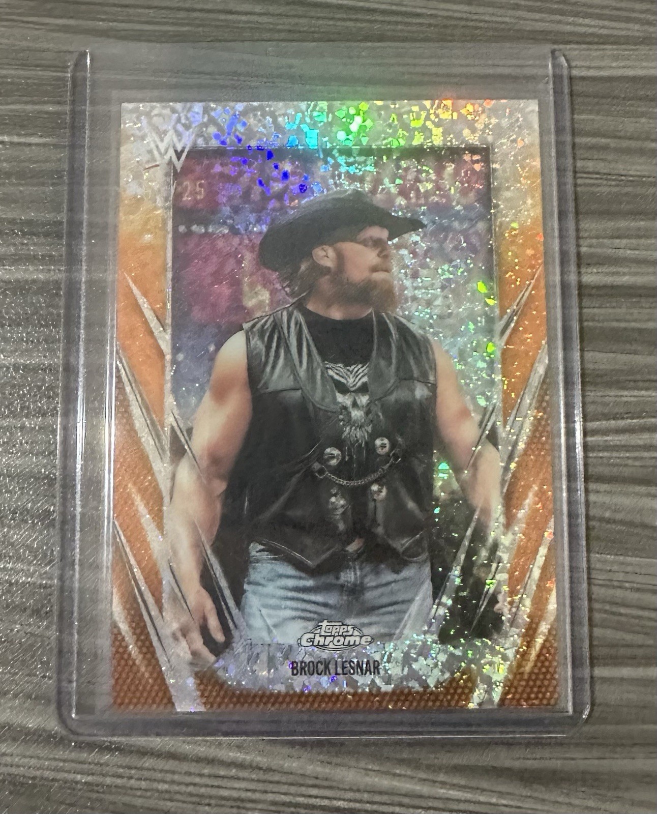 2026 Topps Chrome WWE Brock Lesnar Orange 1/25 Mini Diamond Bookend